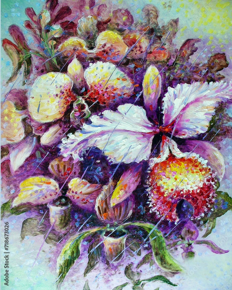Fototapeta premium hand painted original impressionism oil painting abstract color petal orchid flower 