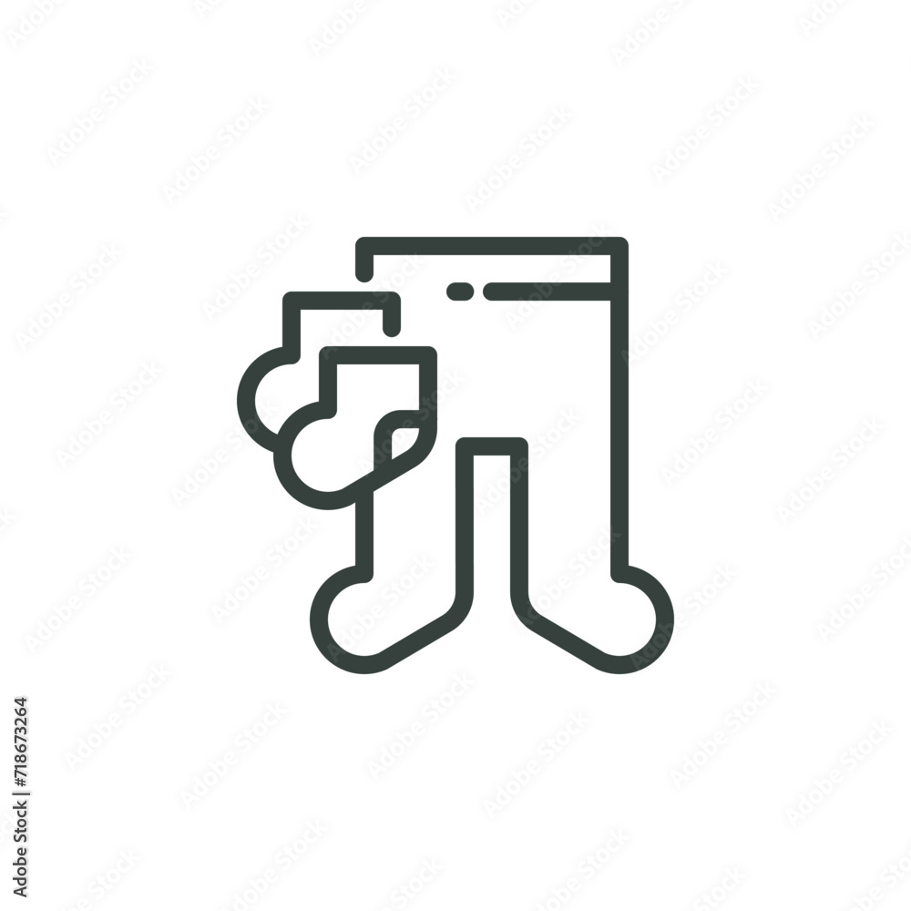 Thin Outline Icon Children's Socks and Children's Tights. Such Line Sign as Fashion Body Clothes, Underwear for Toddler. Vector Isolated Pictogram for Web and App on White Background Editable Stroke. Thin Outline Icon Children's Socks and Children's Tights. Such Line Sign as Fashion Body Clothes, Underwear for Toddler. Vector Isolated Pictogram for Web and App on White Background Editable Stroke.
