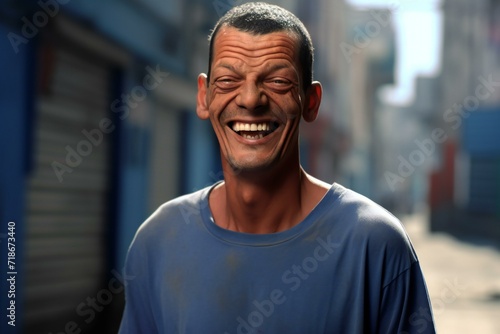 Portrait of a happy middle-aged man laughing in the street © Harmony