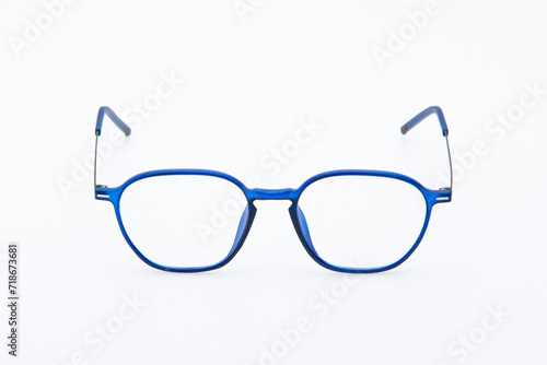 Fashion sunglasses blue and black frames on the white background.