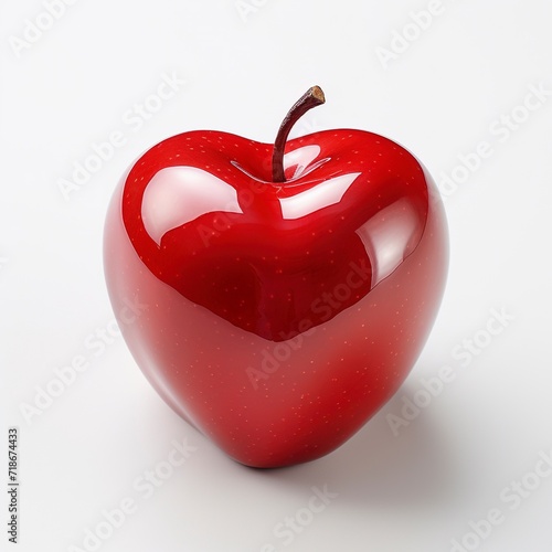 Heart shaped apple. Happy Valentine's Day. Red apple isolated object on white background. Artificial intelligence