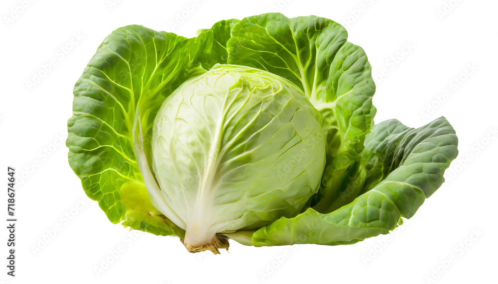 Obraz premium Cabbage isolated on a transparent background. Green cabbage. Vegetarian food.