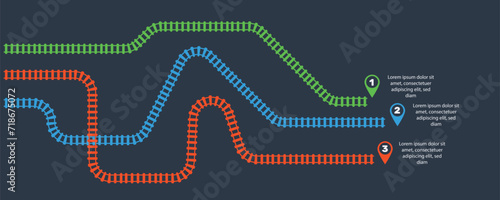 Railroad tracks, railway simple icon, rail track direction, train tracks colorful vector illustrations. Infographic elements, simple illustration on a black background.