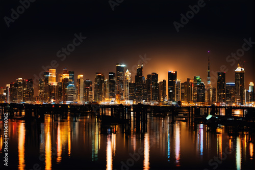 Bright night view of bustling city