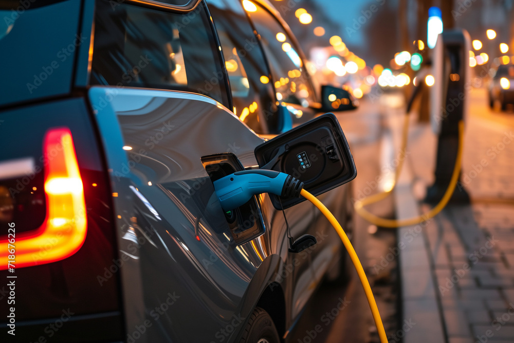 electric car on charge electric car on charge