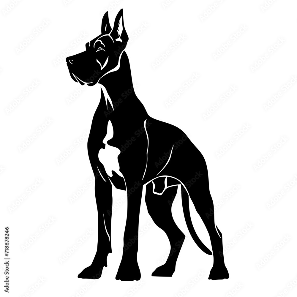 Great Dane Dog Black and White Silhouette Vector SVG Laser Cut T- Shirt Design Print Generated AI