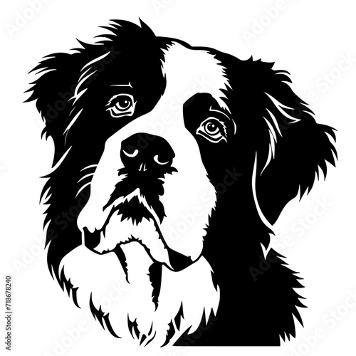 Saint Bernard Dog Black and White Silhouette Vector SVG Laser Cut T- Shirt Design Print Generated AI