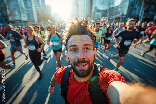 Marathon runner, selfie photo