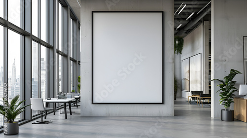 corporate branding white blank frame mockup with modern business offices background - Generative AI