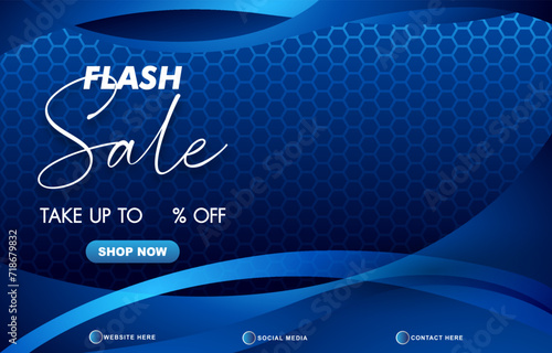 flash sale discount template banner with copy space for product sale with abstract gradient blue and white background design