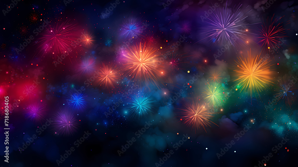 Naklejka premium Beautiful fireworks background at night for holiday decoration