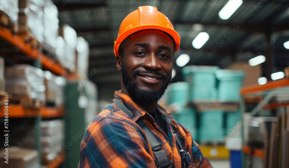 Warehouse, business and man employee or manager checking with happy smile for courier service, delivery or exports. Confident, successful and hard working male at factory for parcels or inventory Warehouse, business and man employee or manager checking with happy smile for courier service, delivery or exports. Confident, successful and hard working male at factory for parcels or inventory