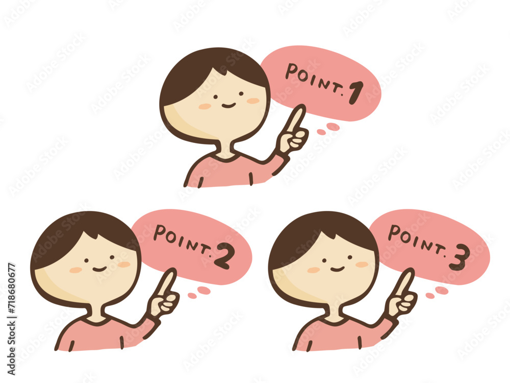 かわいい吹き出しPOINT文字と指差しの男性/手描き文字イラストのセット かわいい吹き出しPOINT文字と指差しの男性/手描き文字イラストのセット