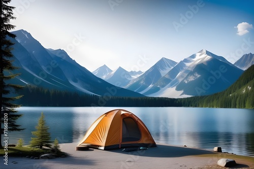 camping tent high in the mountains 