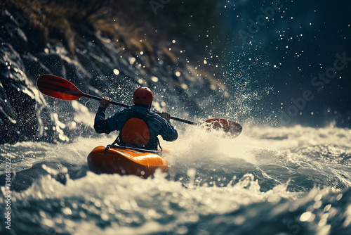 kayaking in a stormy stream