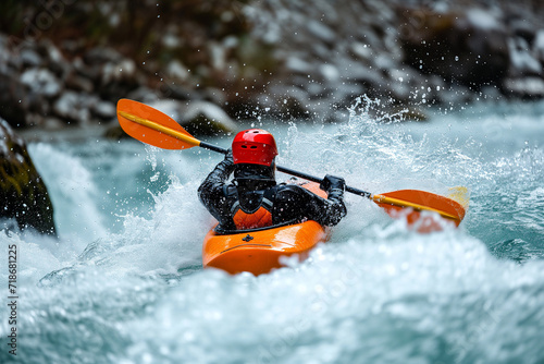 kayaking in a stormy stream