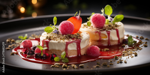  A dessert plate of a Eisbein with fruit and garnish photo