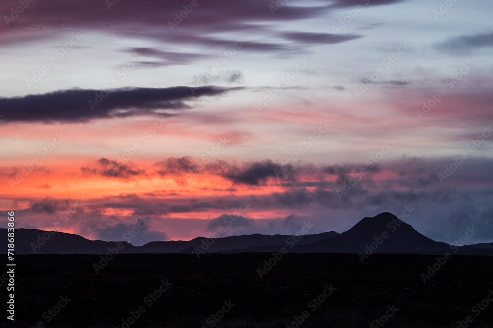 Morning sky with Keilir silhouette,  Iceland, Reykjanes 