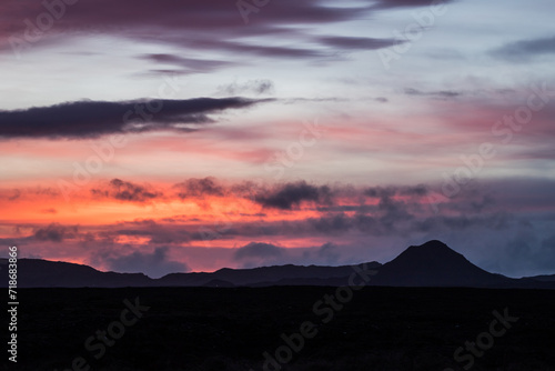 Morning sky with Keilir silhouette, Iceland, Reykjanes 