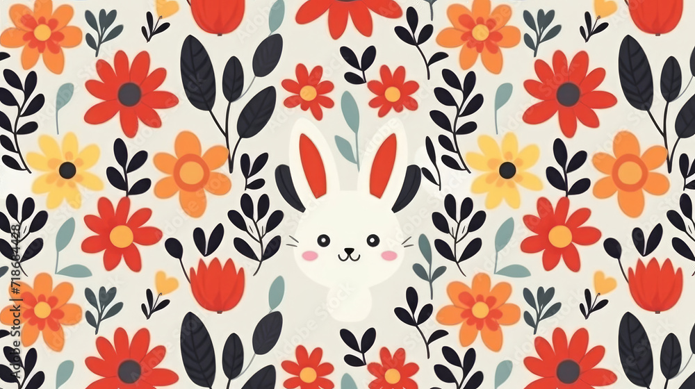 Rabbit and floral pattern