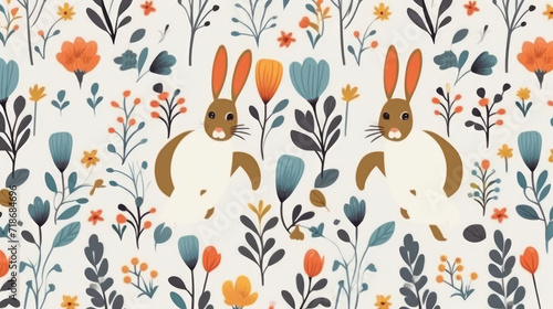 Rabbit and floral pattern