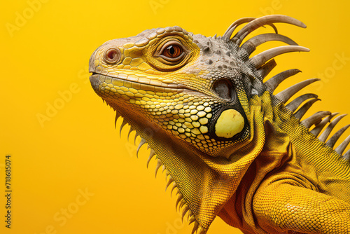 Colorful reptile on tropical background: A mesmerizing close-up portrait of a beautiful lizard, with exotic scales and a captivating eye, showcasing the intricate details of its reptilian skin and © SHOTPRIME STUDIO
