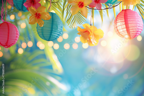 tropical background with paper lanterns