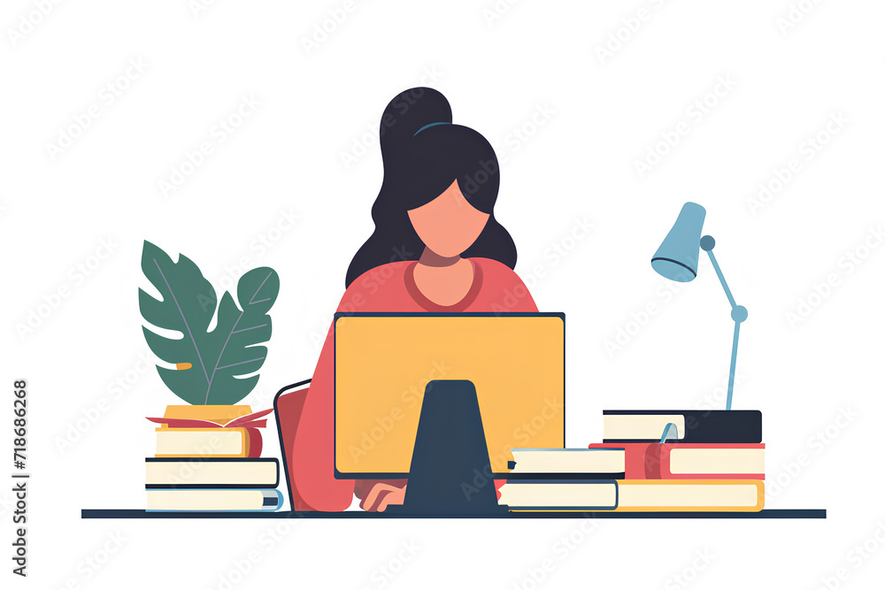 オンラインで勉強をする若い女子学生-2