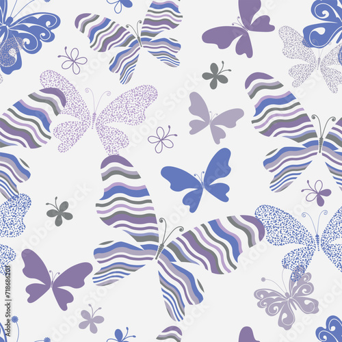 Vector vintage colorful pink and blue pastel striped butterflies on white background photo