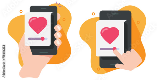 Love satisfaction level heart slider icon graphic illustration flat cartoon on cell phone app, feedback meter indicator concept on smartphone cellphone, happy quality measure person man image clipart