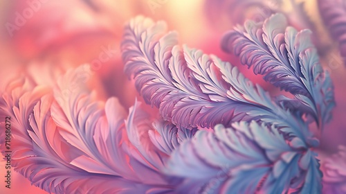 Fern leaves in a close-up with soft  muted colors  their 3D spiral view forming a gentle and flowing dance of tranquility.