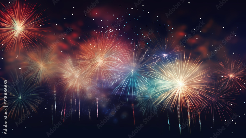 Happy New Year, burning fireworks with bokeh light background Happy New Year, burning fireworks with bokeh light background