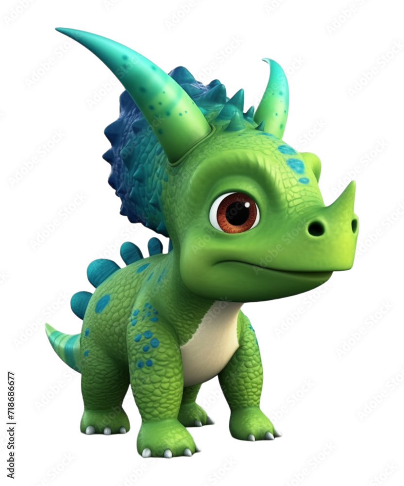 Fototapeta premium 3D illustration cartoon animal dinosaur, cute dino character toy, with transparent background, generative ai