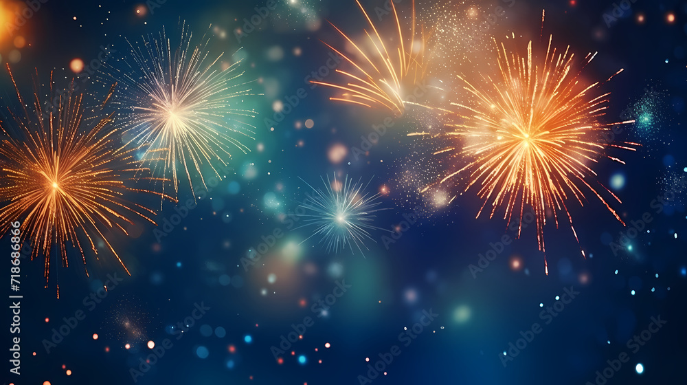 Happy New Year, burning fireworks with bokeh light background Happy New Year, burning fireworks with bokeh light background