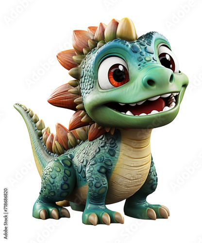 3D illustration cartoon animal dinosaur, cute dino character toy, with transparent background, generative ai
