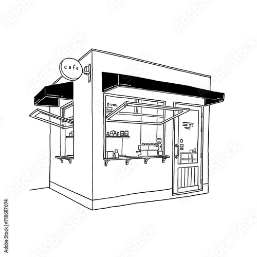 Shop Cafe business sketch Restaurant Hand drawn line art illustration