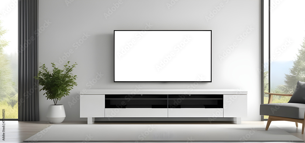 Modern Flat screen tv, front view, minimalism house. Modern Flat screen tv, front view, minimalism house.