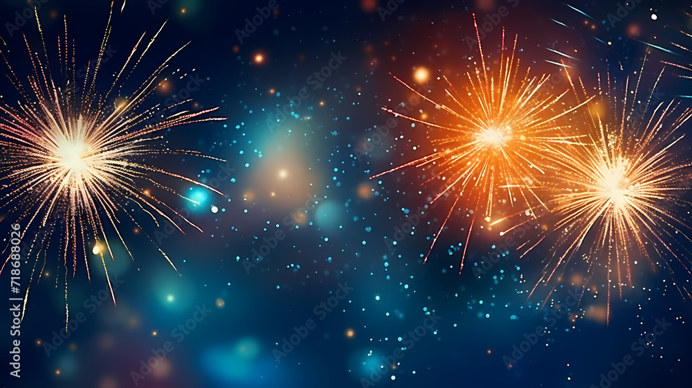 Fototapeta premium Happy New Year, burning fireworks with bokeh light background
