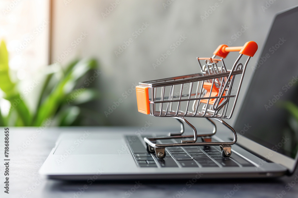 online shopping, shopping cart on a laptop