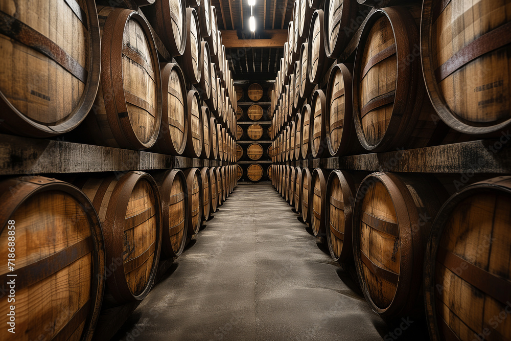 whiskey barrels in the cellar