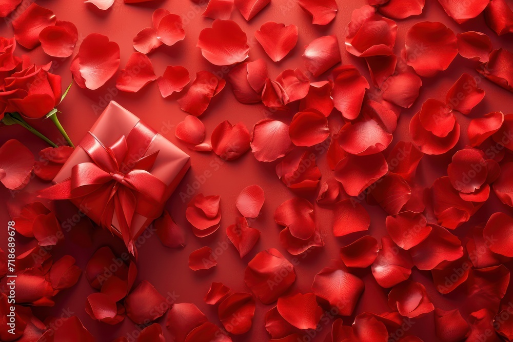 Vector art of red valentine's day background With red rose petals and gift boxes Vector art of red valentine's day background With red rose petals and gift boxes