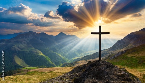 Cross in the mountains theme Easter Jesus rebirth © Wonderful Life 