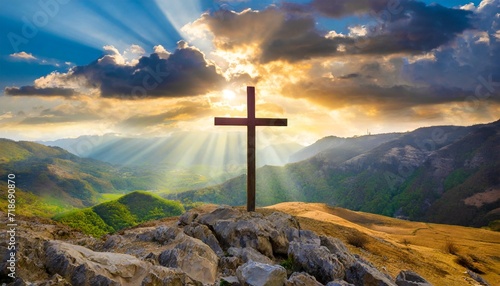 Cross in the mountains theme Easter Jesus rebirth photo