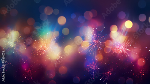 Happy New Year  burning fireworks with bokeh light background