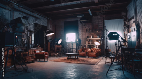Film studio with various shooting equipment