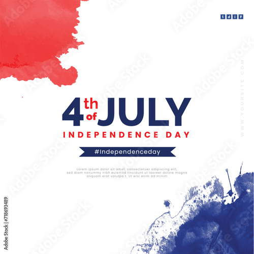 4th of July independence day wishes or greeting social media post template design with watercolor flag wishing banner vector illustration