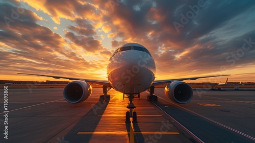 Photo of a airplane at sunset in the airport