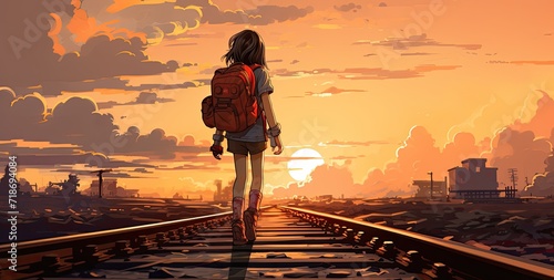 A girl standing on a railway, evoking a sense of contemplation or solitude. © Murda