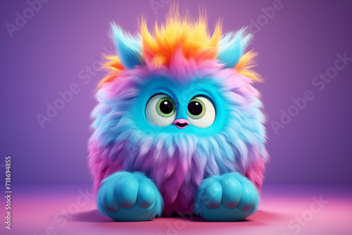 Cute 3D cartoon furry multicolored monster