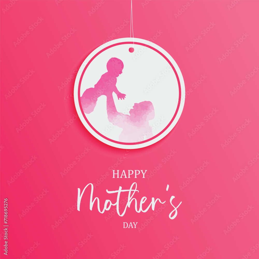 Happy mothers, day, wishes or greeting card post design with mom background design with pink color social media wishing post vector illustration